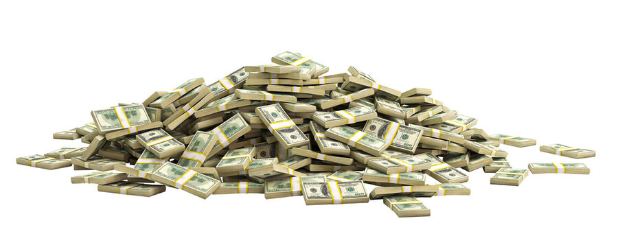 bundles of dollars amassed in a small group.