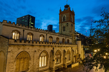 Fototapeta na wymiar Twilight view of Barbican in City of London, England
