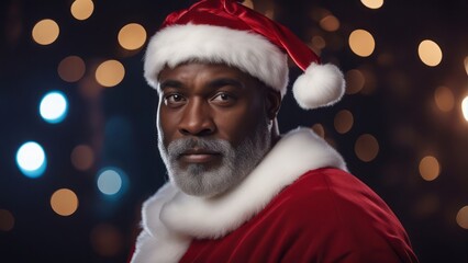 African-American Santa Claus, black male African in Santa Claus dress