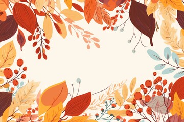 Autumn-themed rectangle frame with colorful leaves and berries border, perfect for a Thanksgiving card or botanical invite template. Generative AI