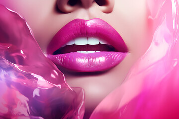 Pretty Woman's Pink lips with lipstick illustration poster