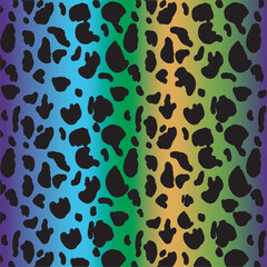 Rainbow Leopard Pattern Design Vector, Seamless Leopard Pattern, Rainbow-Colored Gradient Background with Black Spots