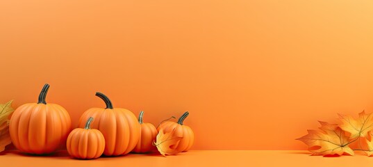 Naklejka na ściany i meble halloween pumpkins as backgrounds with orange leaves Generative AI