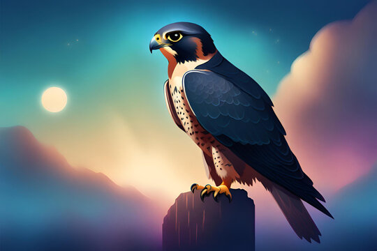 Peregrine falcon on the top of the rock. Generative AI