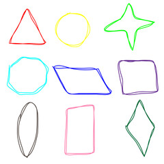 Vector set of pencil doodles in the form of sketches of geometric shapes