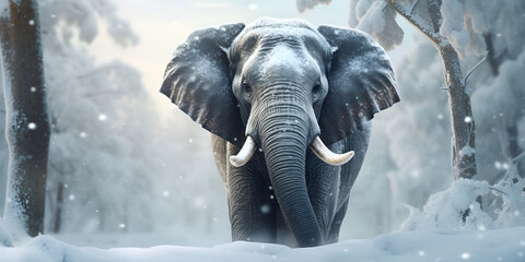 "Winter's Majestic Muse: An Elephant in the Snow" | Background Design | AI Generated Artwork