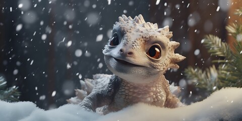 "Charming Chill: Baby Dragon's Winter Wonder" | Background Design | AI Generated Artwork