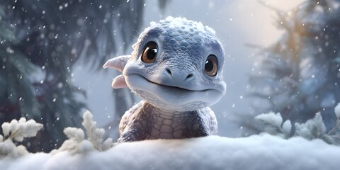 "Icy Discovery: Baby Dinosaur's Winter Realm" | Background Design | AI Generated Artwork
