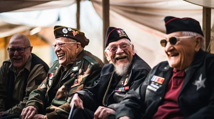 Fotobehang A group of veterans sharing a laugh and camaraderie, blurred background © Катерина Євтехова