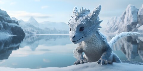 "Charming Chill: Baby Dragon's Winter Wonder" | Background Design | AI Generated Artwork