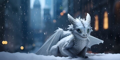 "Charming Chill: Baby Dragon's Winter Wonder" | Background Design | AI Generated Artwork