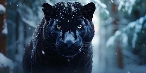 Silent Majesty: Black Panther in the Winter's Embrace" | Background Design | Generative AI Artwork