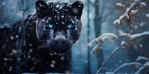 Silent Majesty: Black Panther in the Winter's Embrace" | Background Design | Generative AI Artwork