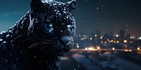 Silent Majesty: Black Panther in the Winter's Embrace" | Background Design | Generative AI Artwork