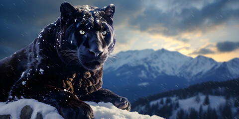 Silent Majesty: Black Panther in the Winter's Embrace" | Background Design | Generative AI Artwork