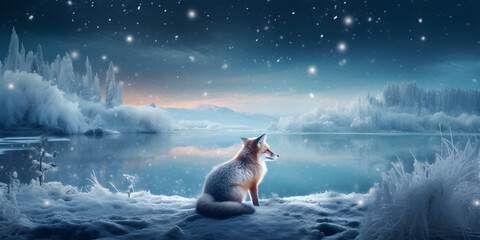 "Frosty Elegance: Fox in the Snowscape" | Background Design | Generative AI Artwork