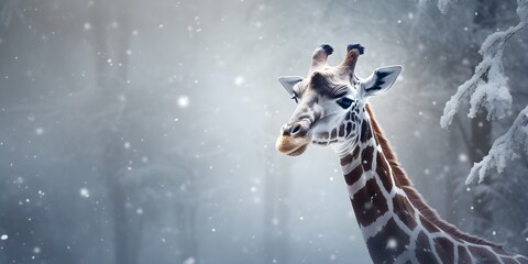 "Graceful Giants in Winter's Embrace: A Giraffe's Wonderland" | Background Design | Generative AI Artwork