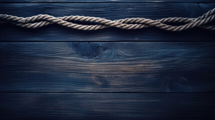 White rope on dark blue wood background, copy space © PixMarket