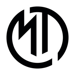 MT, Initial, Letters looping linked circle elegant Logo white black background