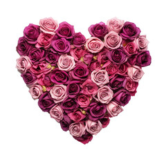 Bunch of red and pink colour of roses be arrange in heart shape an be isolated on white background.	
