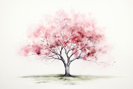 A white background with a watercolor tree. Generative AI