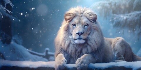 "Frozen Majesty: The Winter Lion's Roar" | Background Design | AI Generated Artwork