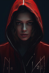 portrait of a woman in a red hood