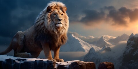 "Frozen Majesty: The Winter Lion's Roar" | Background Design | AI Generated Artwork