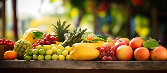 Market offering fresh fruits With copyspace for text - obrazy, fototapety, plakaty