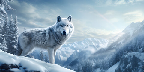 "Snowy Solitude: The Lone Wolf's Winter Domain" | Background Design | AI Generated Artwork