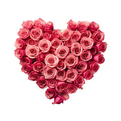 Bunch of red and pink colour of roses be arrange in heart shape an be isolated on white background.	