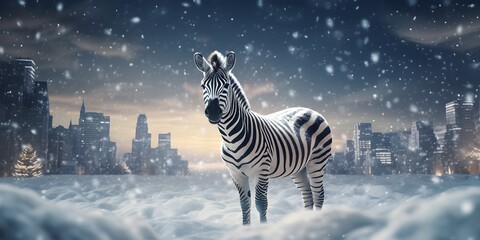 "Frosty Stripes: Zebra's Winter Haven" | Background Design | AI Generated Artwork