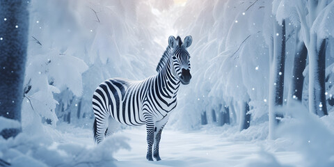 "Zebra's Winter Stripes: A Snowy Serenade" | Background Design | Generative AI Artwork