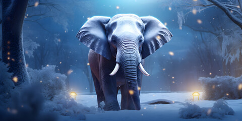 "Winter's Majestic Muse: An Elephant in the Snow" | Background Design | AI Generated Artwork