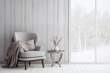 Winter magical background for lettering, home interior, empty space.