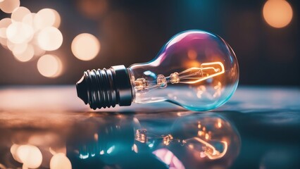 Creative inspiration concept with colorful lightbulb made from liquid glass - obrazy, fototapety, plakaty