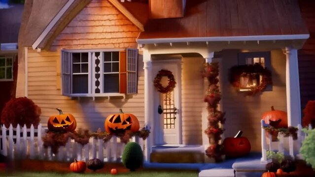 A dark house and lots of pumpkins, a Halloween illustrated, animated spooky short film.