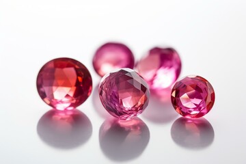 Five pink gemstones on a white background. Generative AI
