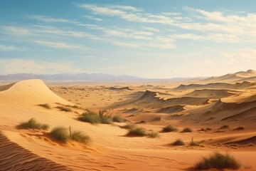 Fototapeta na wymiar Empty desert dunes landscape, relaxation, letting go, unwinding. Generative AI