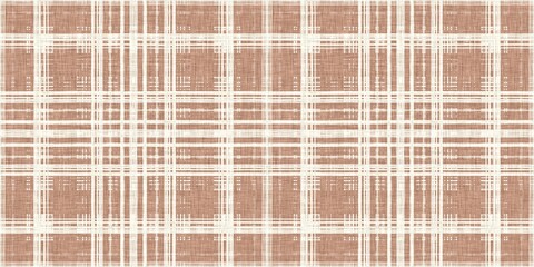 Minimal brown tartan linen seamless border. Banner print of unisex country cottage plain cotton plaid background