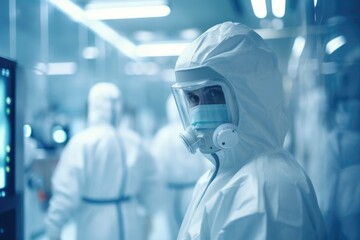 A man in a protective suit in the laboratory