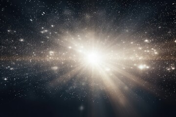 Abstract effect of glowing white with sparkling rays and stardust particles, copy space