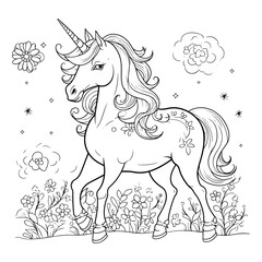 Unicorn line drawing for coloring pages vector illustration
