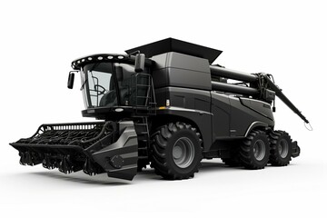 3D rendering of a black combine harvester on a white background. Generative AI