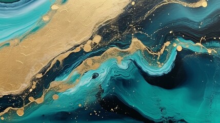abstract resin art in turquoise and gold inspired.Generative AI