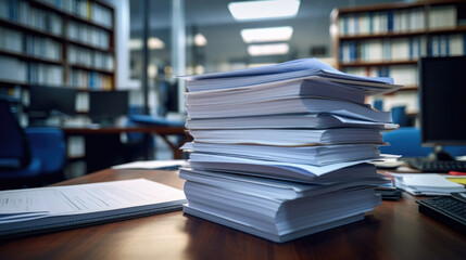 Stack of documents on the office desk.