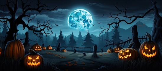 Nighttime Halloween pumpkin patch With copyspace for text