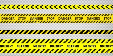 Fotobehang Black and yellow police stripe border, construction, danger caution tapes set. Set of danger caution grunge tapes.  Warning signs for your  design on transparent background. EPS10 © katarinanh