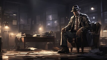 Step into the shoes of a detective and solve complex mysteries in a noir-inspired video game filled with suspense and intrigue - obrazy, fototapety, plakaty
