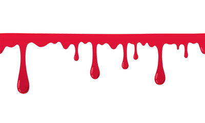 Dripping blood seamless border. Flow down red paint. Scary decorative element.